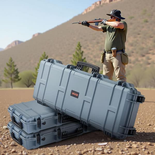 Hard Rifle Case, Lockable Rifle Case with Pre-cut Foams, 40 in. Gun Storage with Wheels, IP67 Waterproof, Grey
