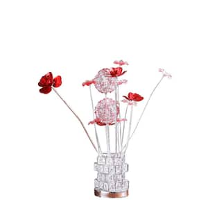 20.75 in. Red and Silver Flower Bud Table Lamp with Modern Chrome Vase