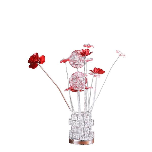 ORE International 20.75 in. Red and Silver Flower Bud Table Lamp with Modern Chrome Vase