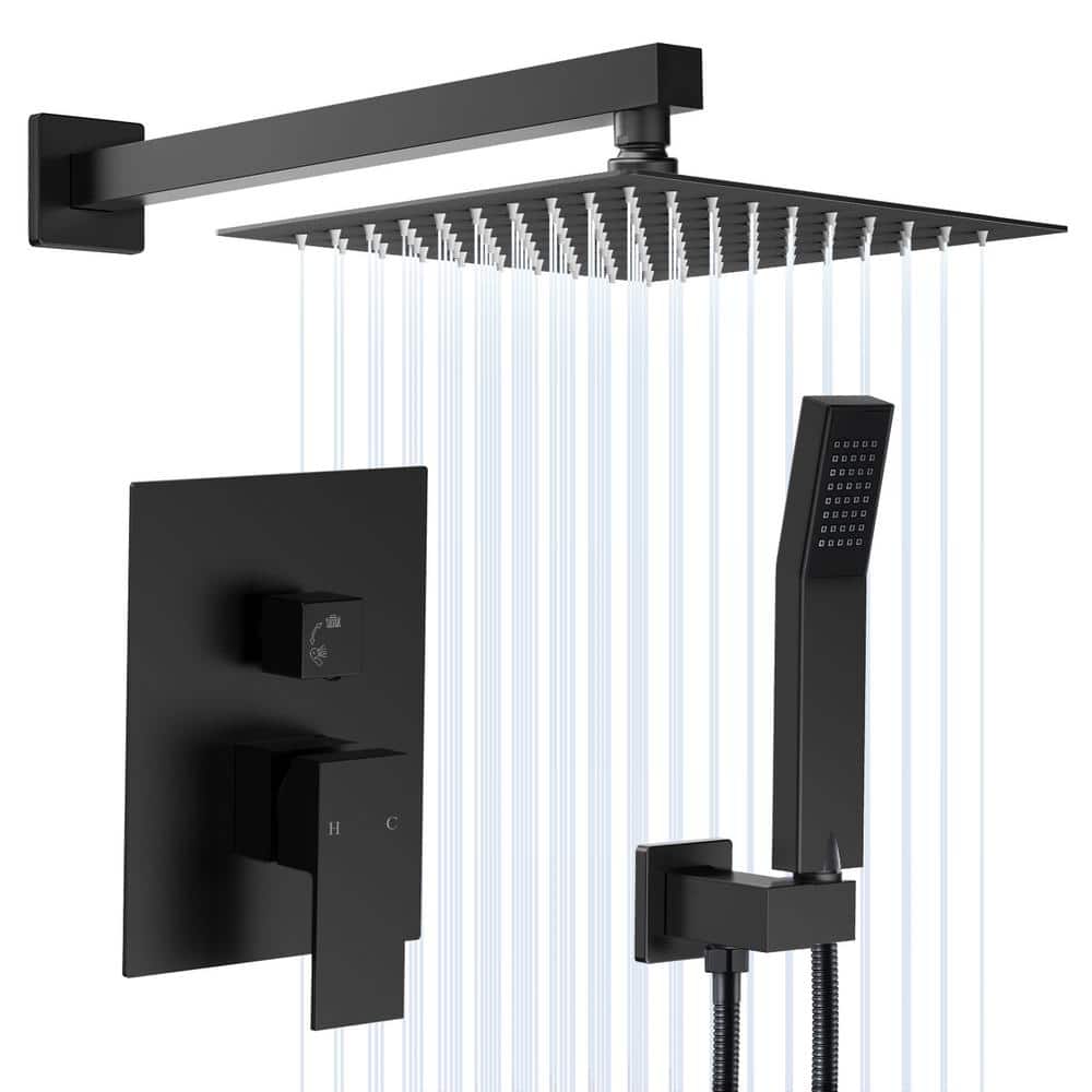 1-Spray Square High-Pressure 12 in. Shower Head Wall Mounted Shower Kit wit