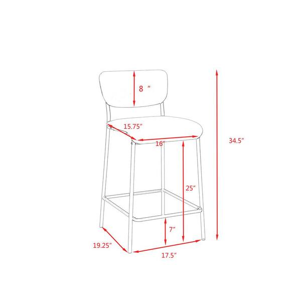 URTR 34.5 in. Gray Low Back Metal Bar Stools Dining Chair Counter