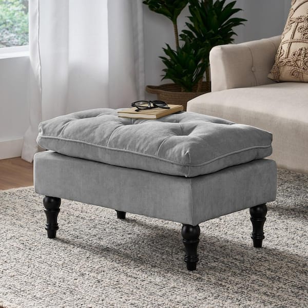 Noble House Jeremy Gray Fabric Tufted Rectangle Ottoman