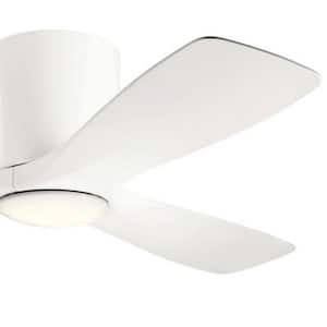 Volos 48 in. Integrated LED Indoor Matte White Flush Mount Ceiling Fan with Light Kit and Wall Control