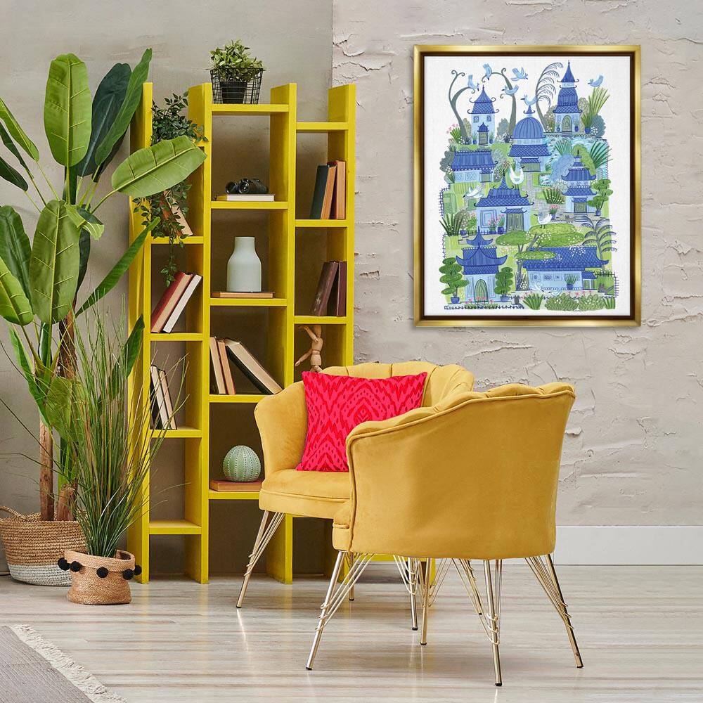 Charming Village Buildings by Kay Widdowson Gold Floater Frame Architecture Graphic Art Print 31 in. x 25 in.