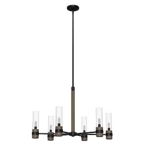 River Mill 6-Light Rustic Iron Candlestick Chandelier with Clear Seeded Glass Shades