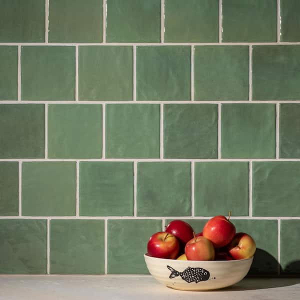 Harvest 4 in. x 4 in. Greens Gloss Glazed Ceramic Wall Tile Sample