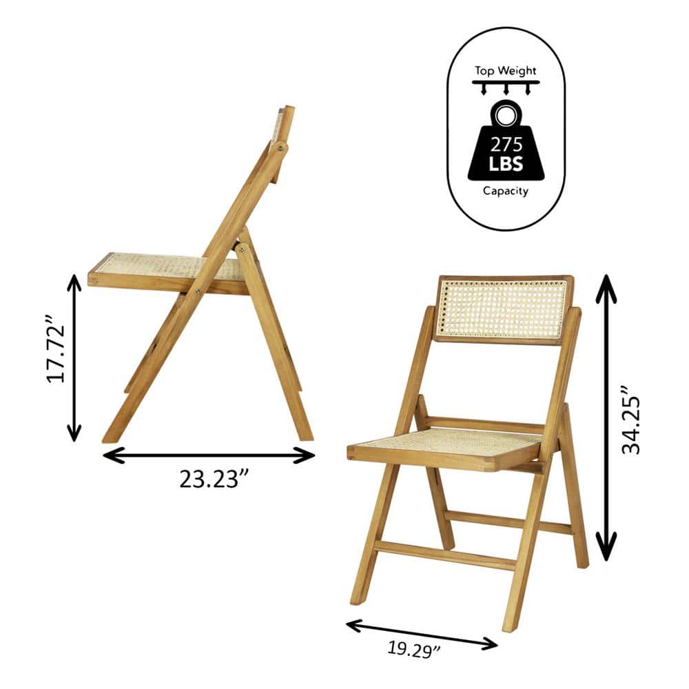 Theo Light Brown Wood and Rattan Folding Chairs, Set of 2