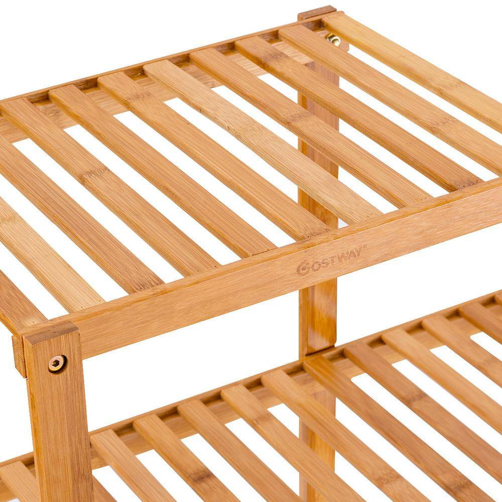 45" Natural Bamboo 4-Tier Outdoor Plant Display Shelf