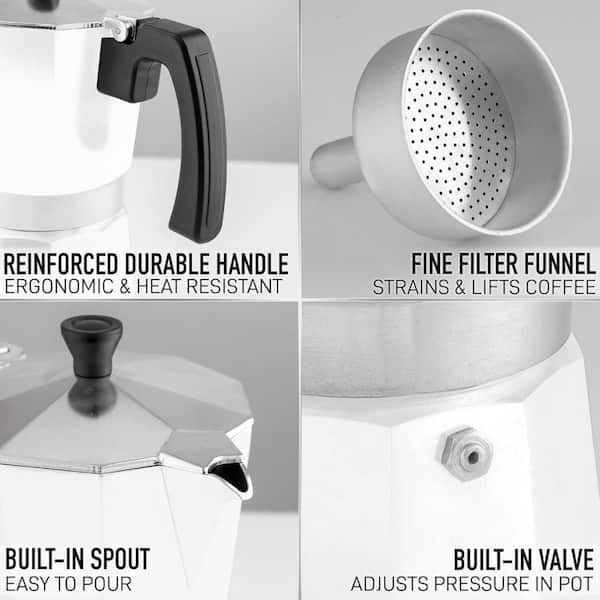 Zulay Kitchen 3-Cup Premium Moka Pot Stovetop Espresso Maker-White