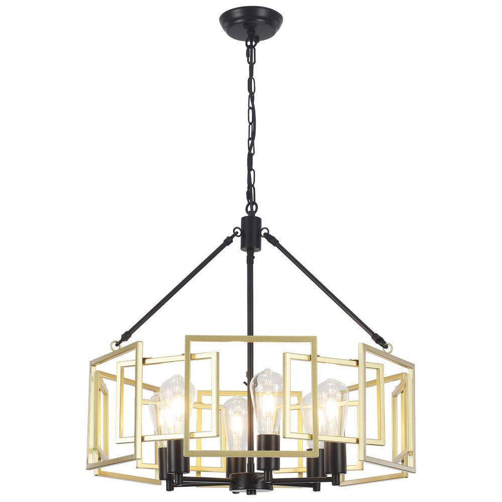 24.01 in. 6-Light Matte Black/Golden Drum Chandelier with Metal Splicing Shade and No Bulbs Included For Foyer price history on PriceWatchPro