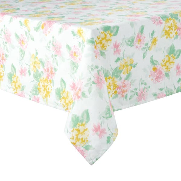 MARTHA STEWART Amber Floral 84 in. W x 60 in. L Pink/Yellow Cotton Blend tablecloth