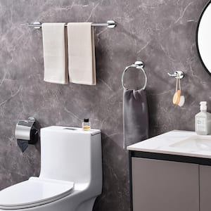 Wall Mounted 5 -Piece Bath Hardware Set with Towel Bar Hand Towel Holder Toilet Paper Holder Towel Hook in Chrome
