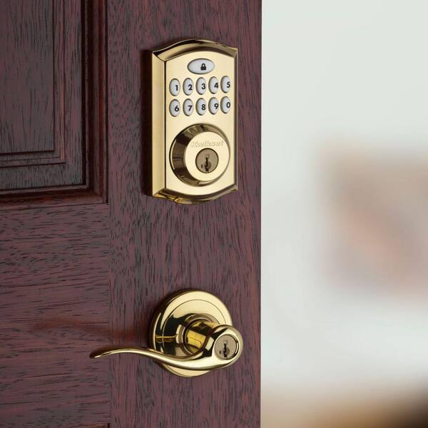 Kwikset Z Wave Smartcode 914 Lifetime Polished Brass Single Cylinder Electronic Deadbolt Featuring Smartkey Security 914trlzw500l03r The Home Depot