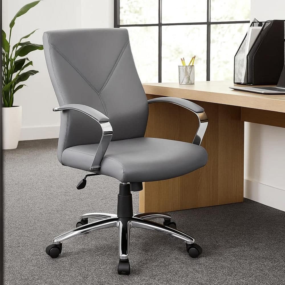 Roe Faux Leather Swivel Executive Chair in Gray and Chrome with Arms price history on PriceWatchPro