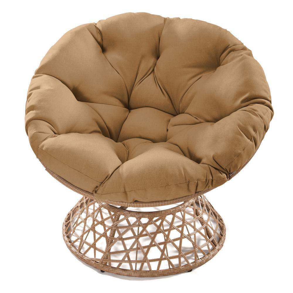 36 in. Wicker Swivel Outdoor Lounge Chair with Tan Cushion for Relaxation