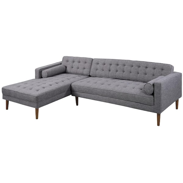 Armen Living Element 2-Piece Dark Gray Linen 4-Seater L-Shaped Left-Facing Chaise Sectional Sofa with Walnut Legs