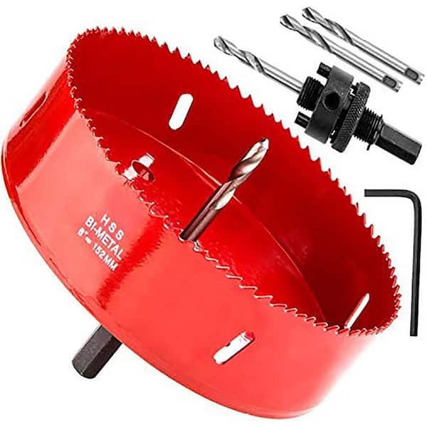 Unbranded Bi-Metal 6 in. Dia Hole Saw with Heavy Duty Arbor for Metal Wood Drywall Cutting 38mm Depth Bright Red