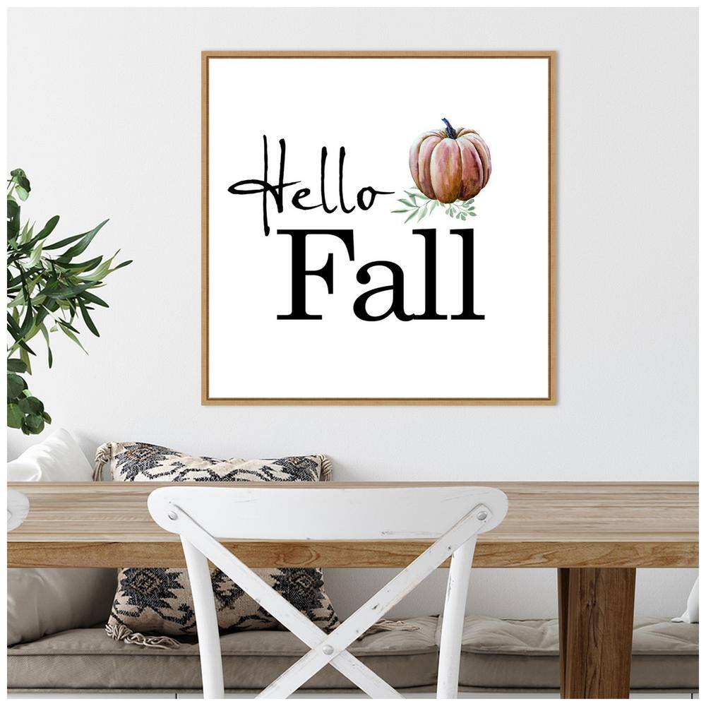 Hello Fall Pumpkin Print on Canvas with Maple Frame