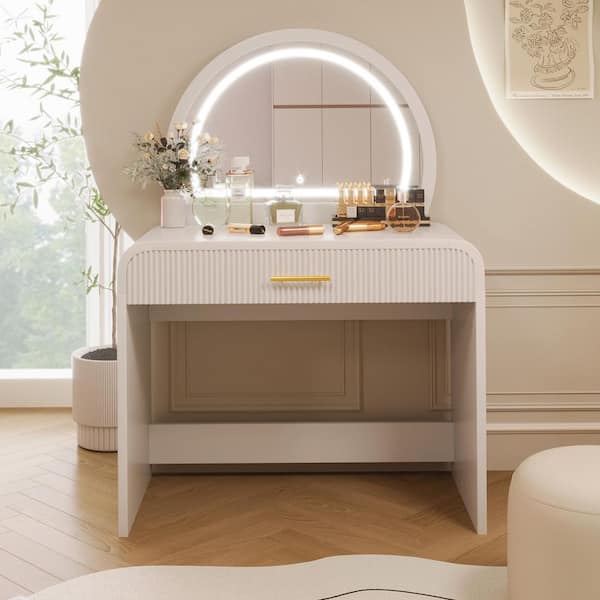 White Makeup Vanity Table with Makeup Mirror and Drawer