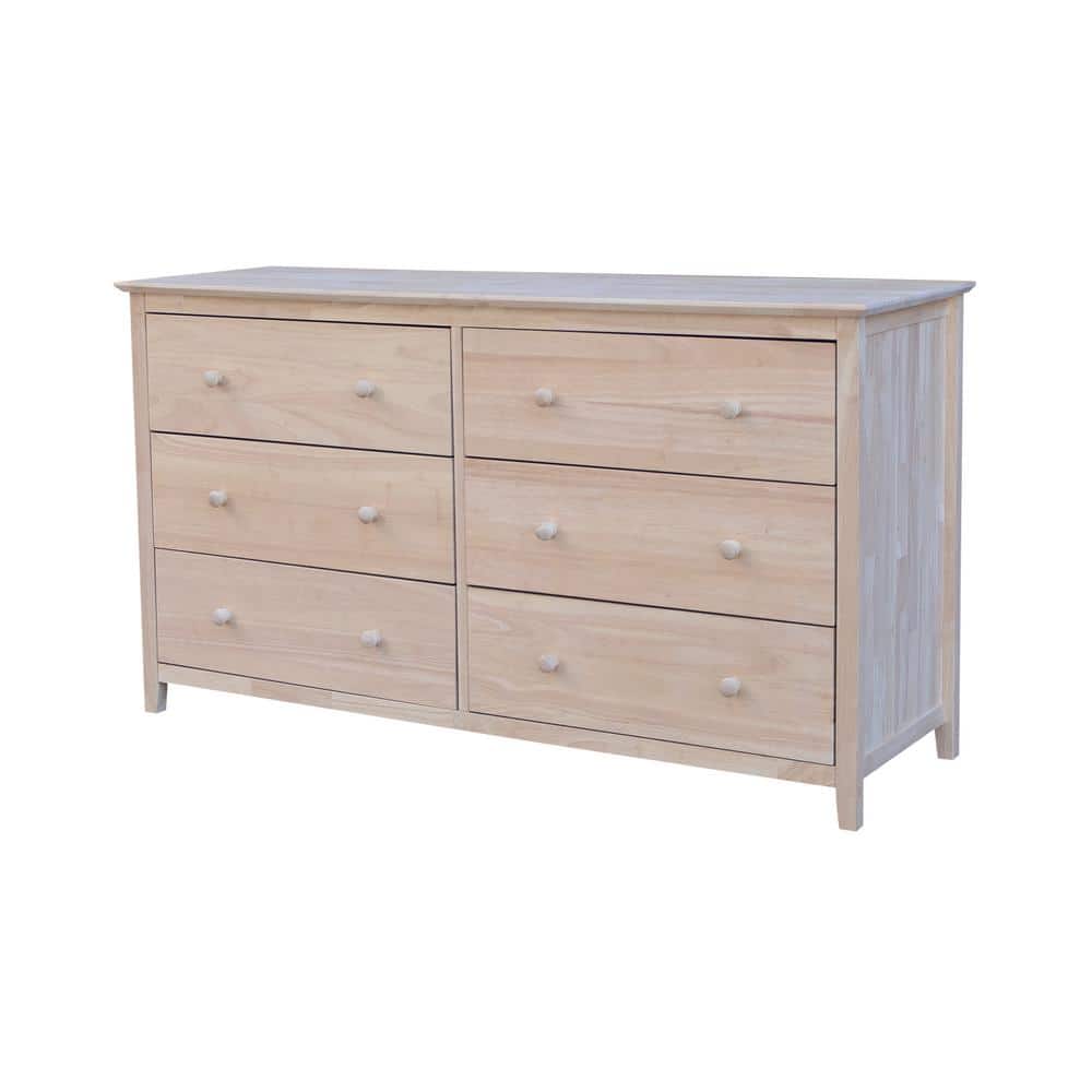 Coastal Unfinished Solid Wood 6-Drawer Dresser in Brown