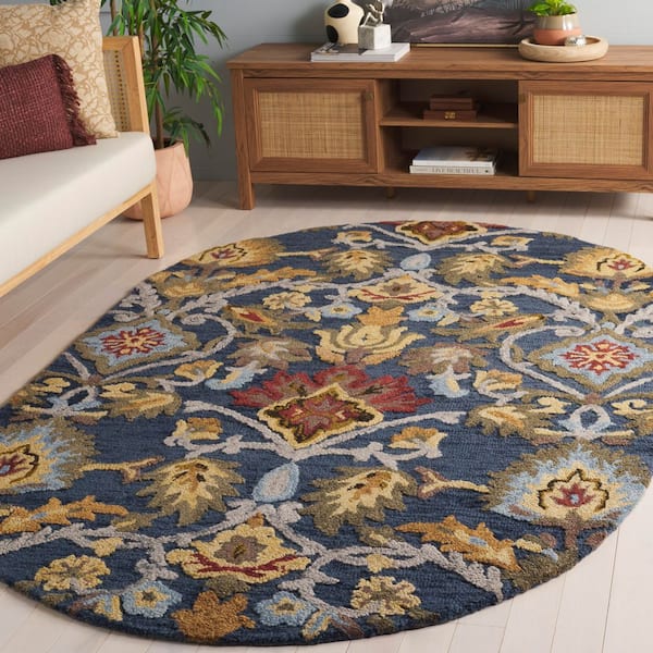 Blossom 8 ft. x 10 ft. Oval Navy/Multi Geometric Floral Area Rug