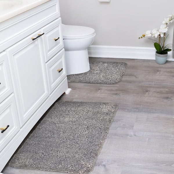 SUSSEXHOME Solid Gray Bathroom Rugs Sets, Shower Rugs with Toilet