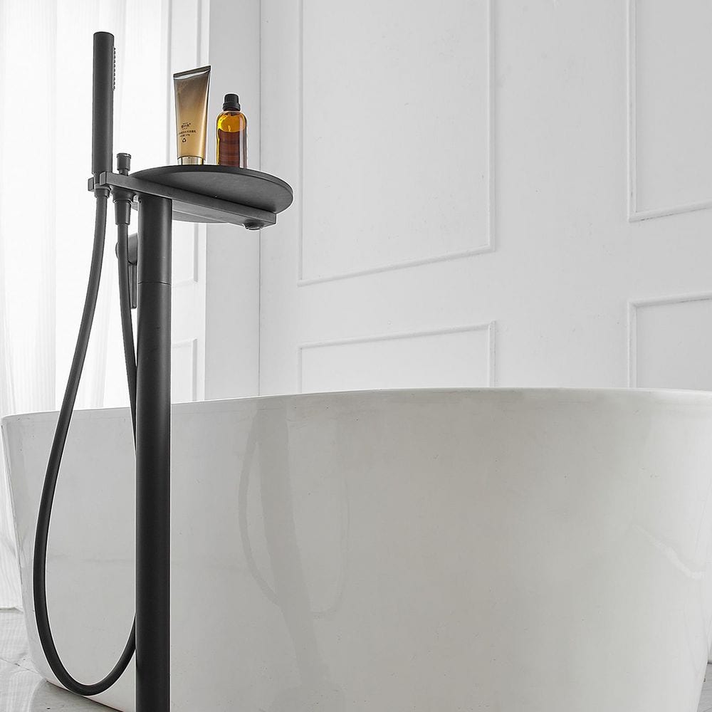 Matte Black Freestanding Floor Tub Faucet with Hand Shower