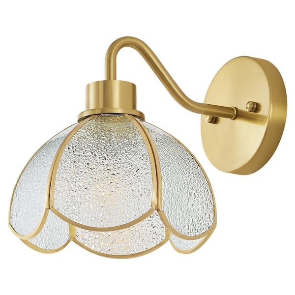 Vintage 7.82 in. 1-Light Gold Modern Industrial Wall Sconce with Glass Shade for Bedside Bedroom Doorway