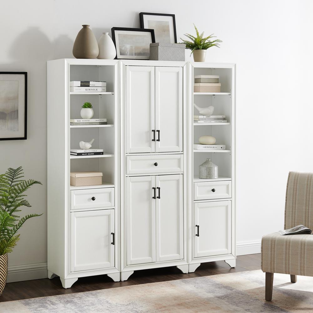 Distressed White 3-Piece Kitchen Pantry Storage Cabinet Set