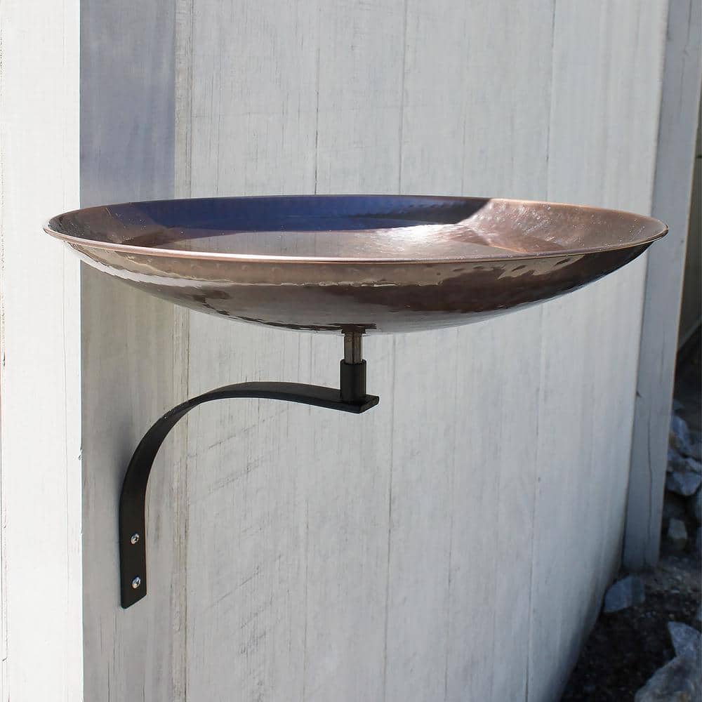 Burnt Copper 15" Metal Birdbath with Wall Mount Bracket