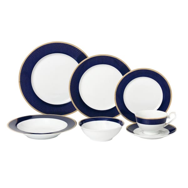 Lorren Home Trends 28-Piece Patterned Blue Bone China Dinnerware Set