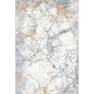 Luca Abstract Splatter Machine Washable Beige 8 ft. x 10 ft. Traditional Area Rug
