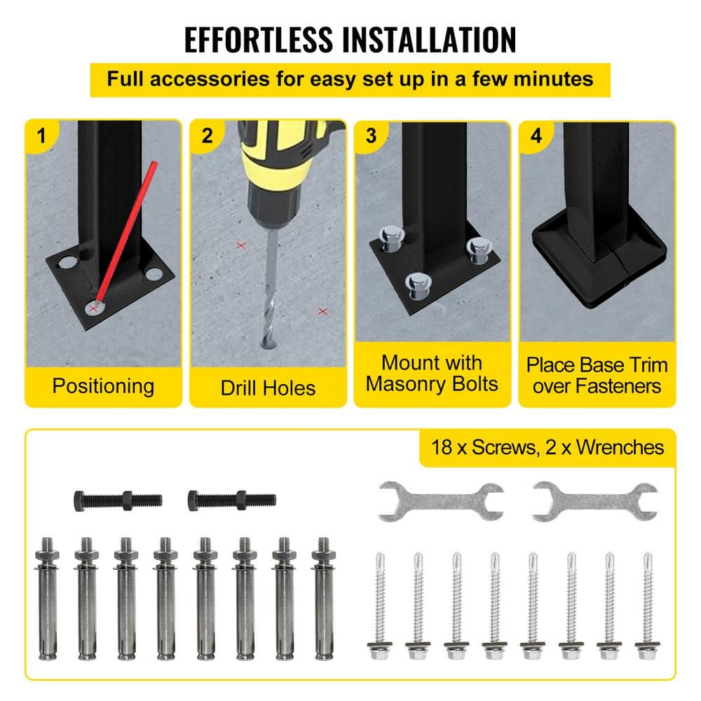 Adjustable Black Wrought Iron Handrail for 1-2 Steps