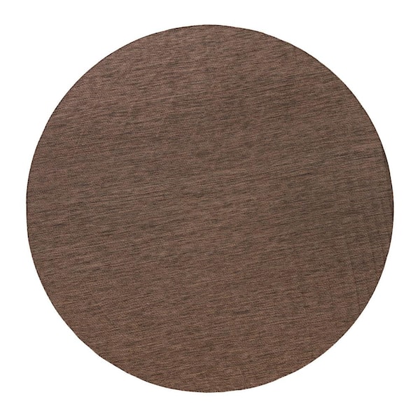 Outdoor Solid Brown 13 ft. x 13 ft. Round Indoor/Outdoor Area Rug