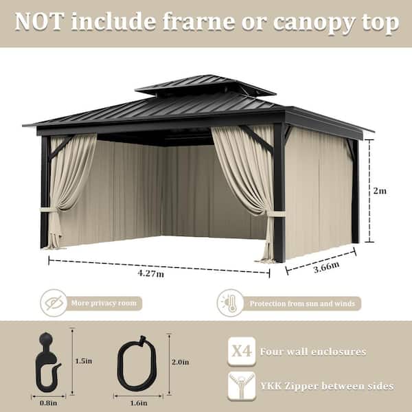 12 ft. x 14 ft. Universal Outdoor Privacy Curtains, Gazebo Curtain Replacement with Zipper Cream (4-Side Curtain Only)