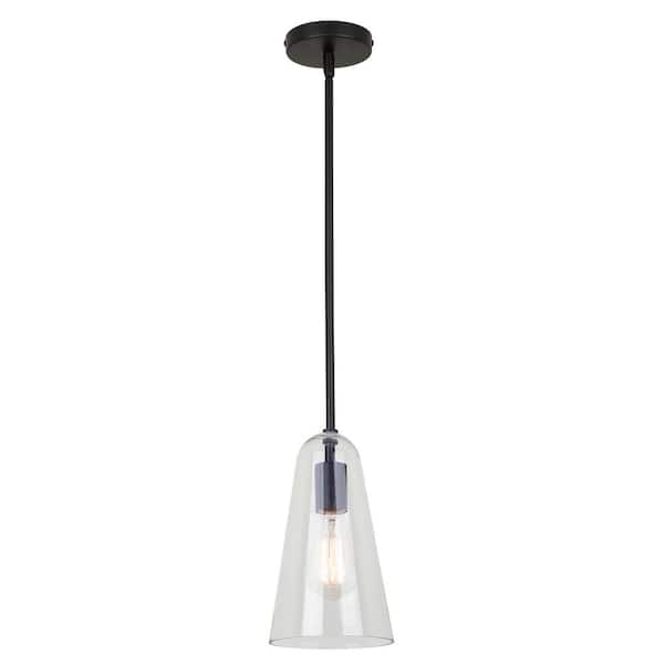 CANARM Luisa 60-Watt 1-Light Black Mid Century Modern Pendant with Clear Glass Shade