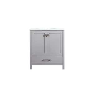 Timeless Home 30 in. W Single Bath Vanity in Grey with Engineered Stone Vanity Top in Calacatta with White Basin
