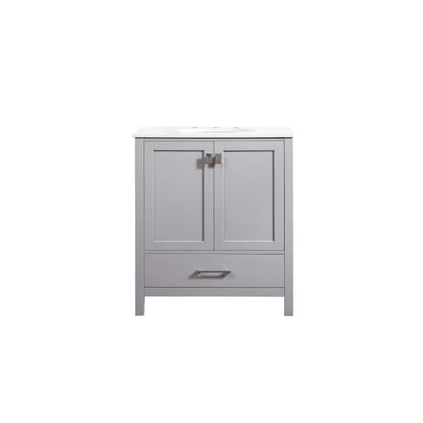 Unbranded Timeless Home 30 in. W Single Bath Vanity in Grey with Engineered Stone Vanity Top in Calacatta with White Basin