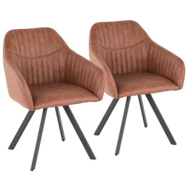 Lumisource Clubhouse Pleated Brown Faux Leather Chair (Set of 2)