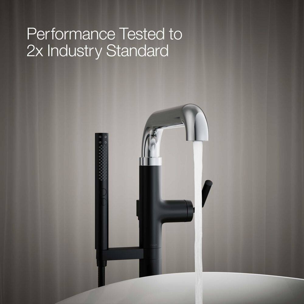 Tone Matte Black and Polished Chrome Freestanding Tub Faucet with Handshower