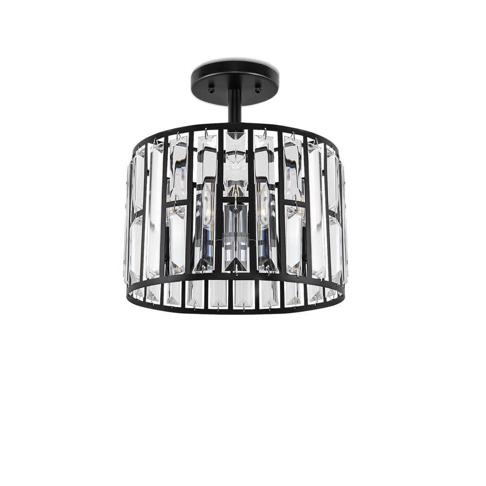 12.4 in. 3-Light Matte Black Semi-Flush Mount Ceiling Light with Crystal Details, for Living room, Bedroom, E12 Base price history on PriceWatchPro