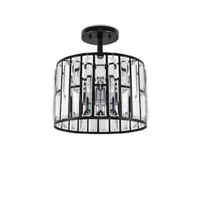 YANSUN 11.8 in. 3-Light Semi-Flush Mount Ceiling Light, Matte Black ...