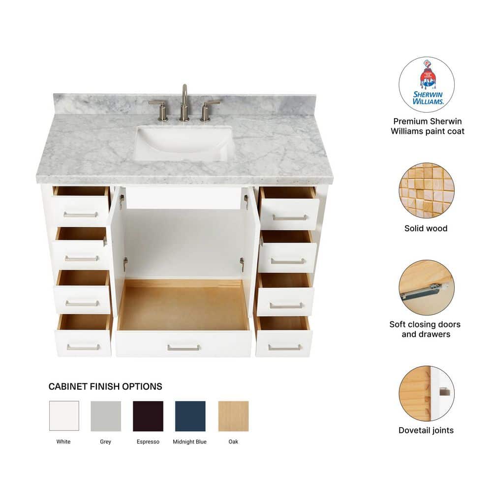 Cambridge 49" White Marble Top Single Sink Vanity