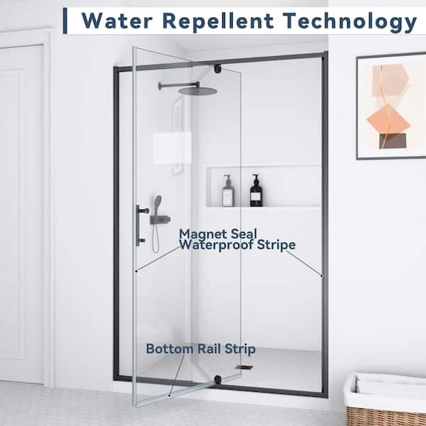 44 to 48 in. W x 71 in. H Pivot Frame Shower Door in Matte Black Finish with SGCC Certified Clear Glass