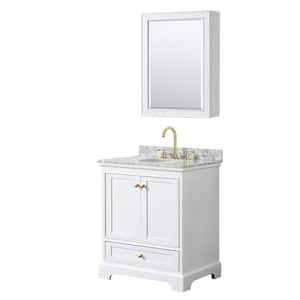 Deborah 30 in. W x 22 in. D x 35 in. H Single Sink Bath Vanity in White with White Carrara Marble Top and MedCab Mirror
