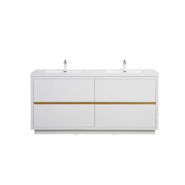 Lafarre 70.87 in. W x 19.69 in. D Double Sink Freestanding Bath Vanity in Glossy White with White Resin Top Assembled