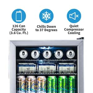 19 in. 126 (12 oz) Can Freestanding Beverage Cooler Fridge with Adjustable Shelves - Stainless Steel