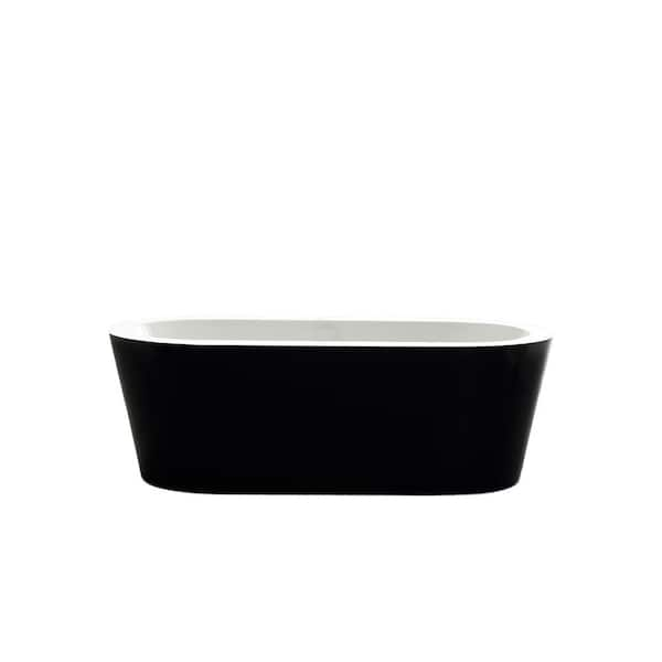 Darius 68 in. Acrylic Free-Standing Flatbottom Oval Bathtub with Center Drain in Black