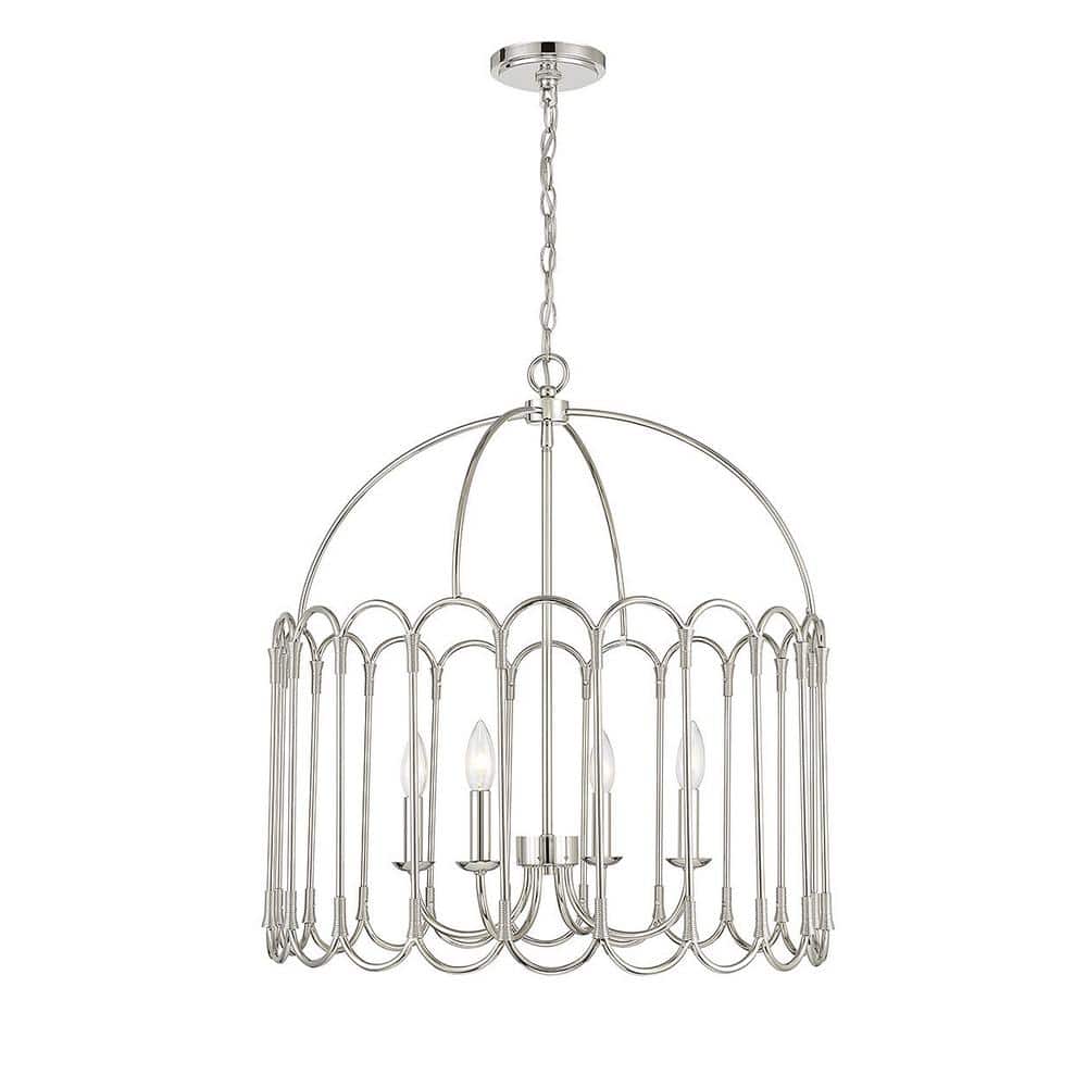 Polished Nickel 4-Light Drum Pendant with Scalloped Detailing