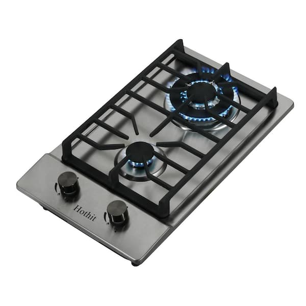 12 in. 2-Burners Solid Disk Gas Cooktop in Stainless Steel with LPG/NG Dual Fuel Gas Stove Top, Melt-Proof Metal Knobs